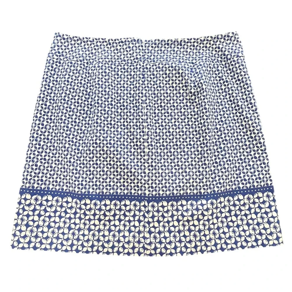 Talbots Womens A-Line Skirt 14 Blue Geometric‎ Cotton Canvas Stretch Above Knee